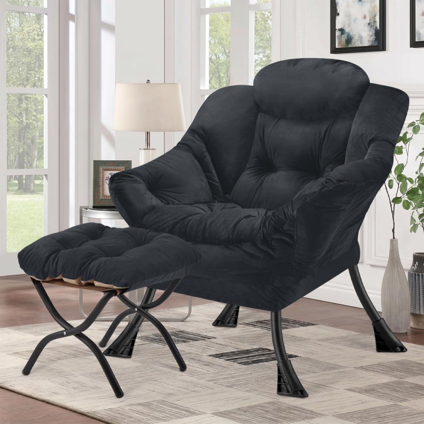 Buymoth Armchair Living Room Comfy Armchair Reading Chair with Footstool Lazy Accent Chairs Bedroom Cuddle Chairs