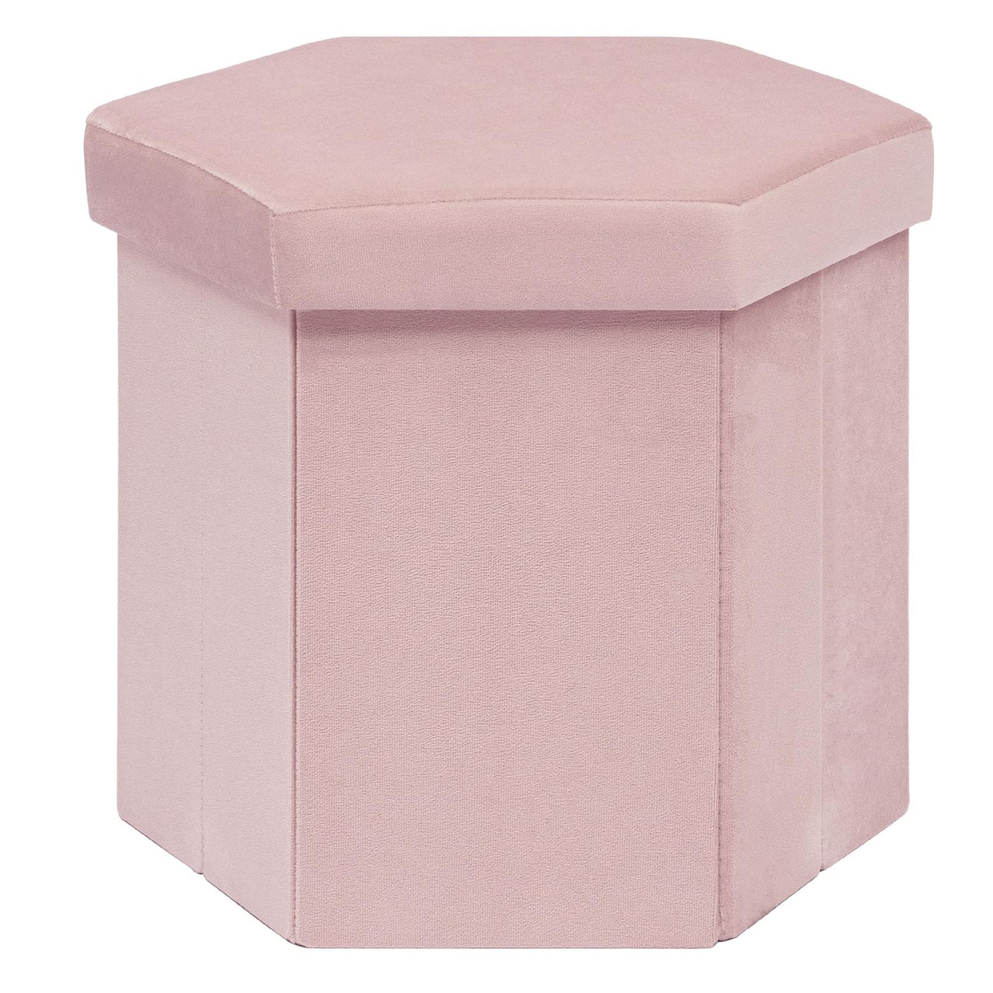PINPLUS Hexagonal Storage Ottoman, Velvet Foldable Footstool, Pink