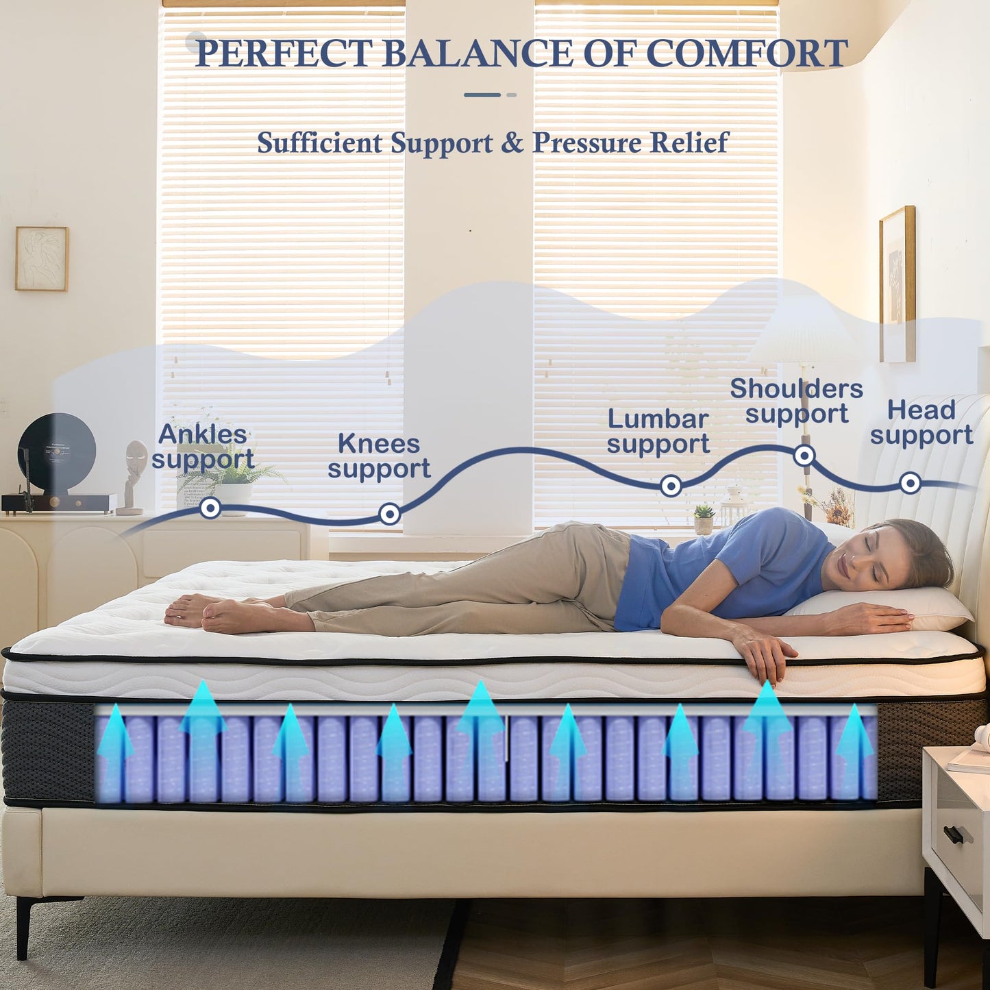 Bednew Double Size Mattress 4FT4, 11 inch Medium-Firm Hybrid Mattress, Memory Foam & Pocket Spring for Balanced Contouring and Gentle Support