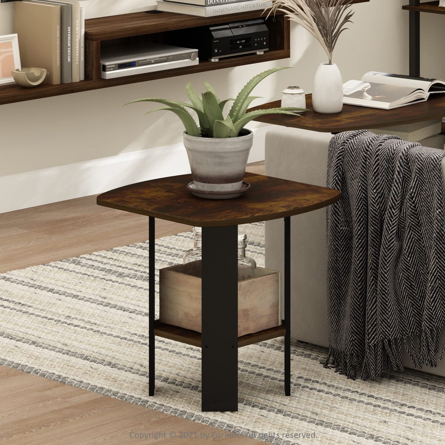 Furinno SIMPLE DESIGN Side Table, 2-Tier End Table, Open Shelves Night Stand, Bedside Table, for Living Room, Bedroom, Amber Pine