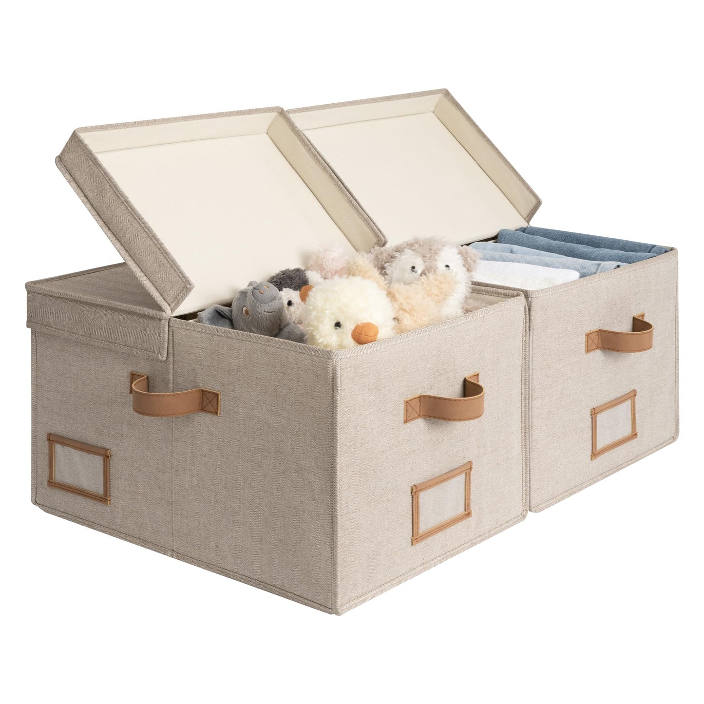 StorageWorks Large Fabric Storage Boxes with Lids, Foldable Storage Boxes with Lids and Divider Boards, Wardrobe Storage Organisers for Clothes