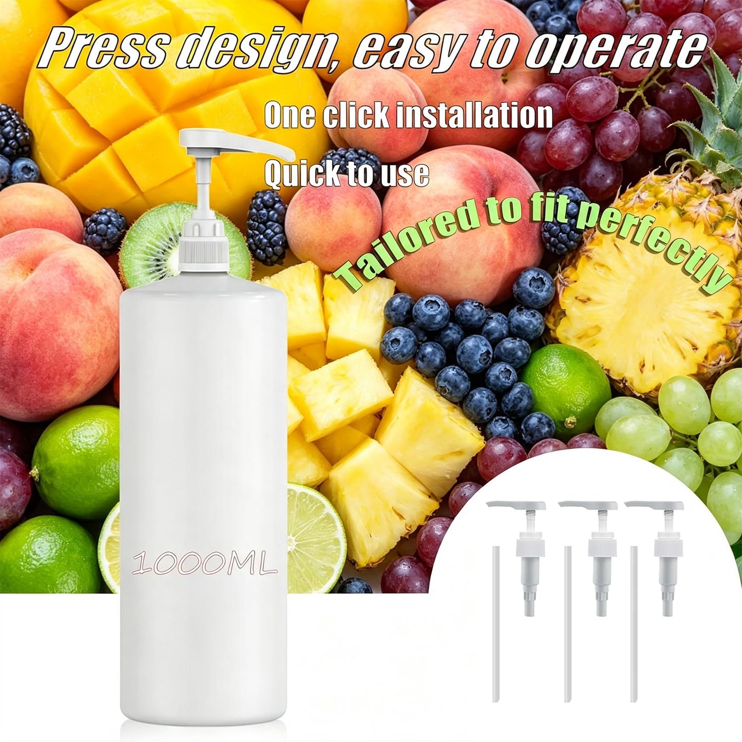 3 Pack 1 Litre Pump Dispenser,Pelican Dispenser Pump,Sauce Sprayer Dispensour,Dispenser Pump with 17cm Tube,Universal Shampoo Pump Dispenser 1000ml