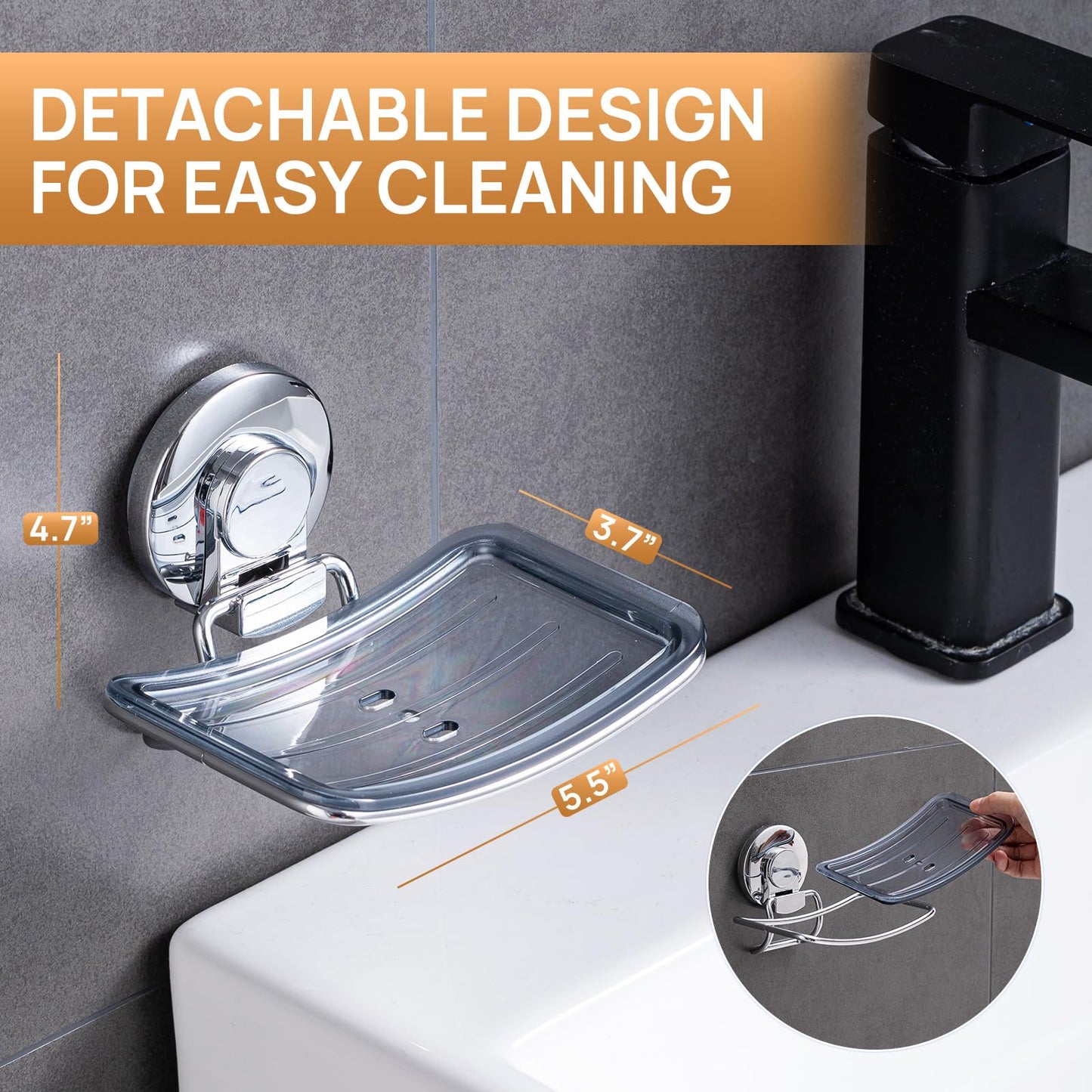 LEVERLOC Soap Dish for Shower, Stainless Steel Suction Sponge Holder