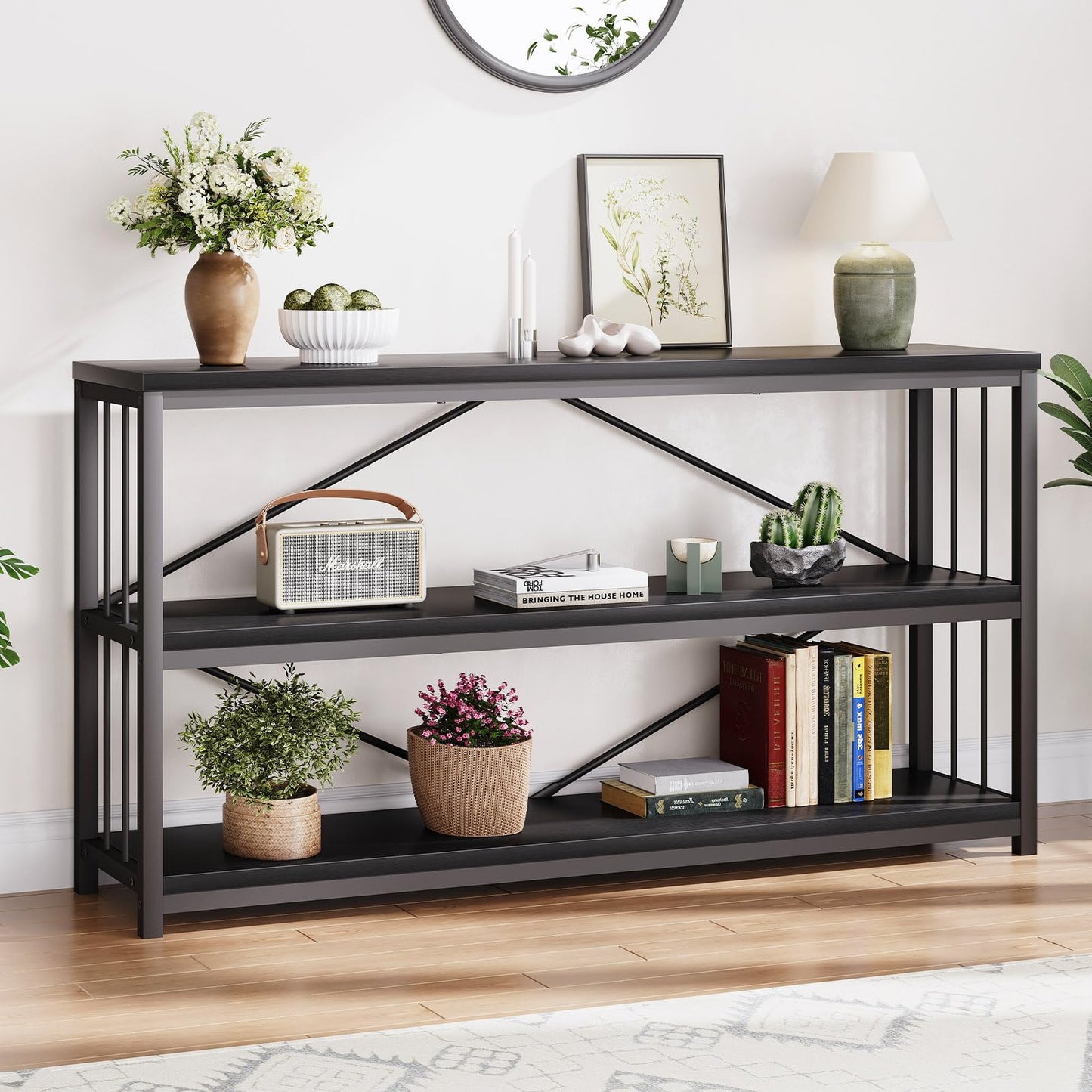 LVB Console Table Sofa Table Entryway Tables with Storage 140cm Black Oak