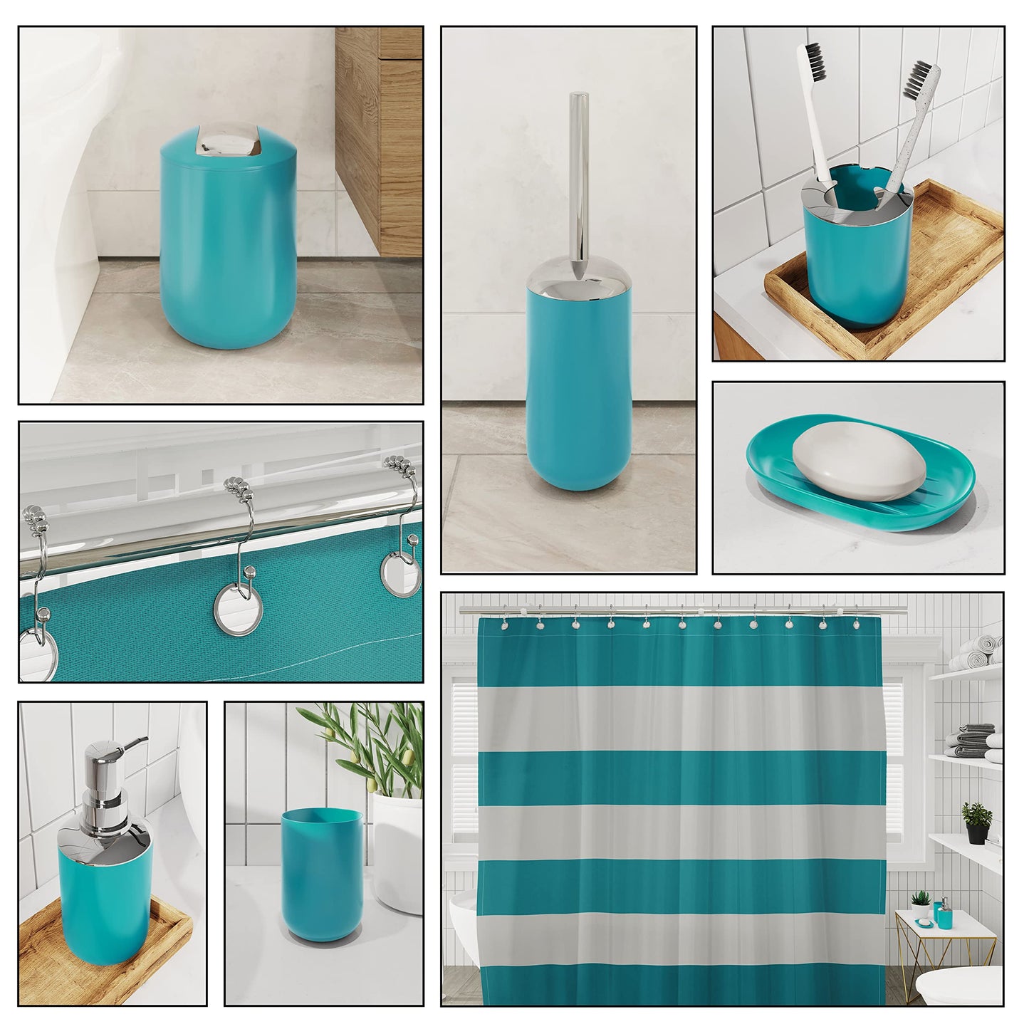 Clara Clark Bathroom Set - Bathroom Set with Adhesive Corner Shower Caddy Hanging, 25PC Bathroom Accessory Set, Teal Shower Curtain Set, Toilet Brush