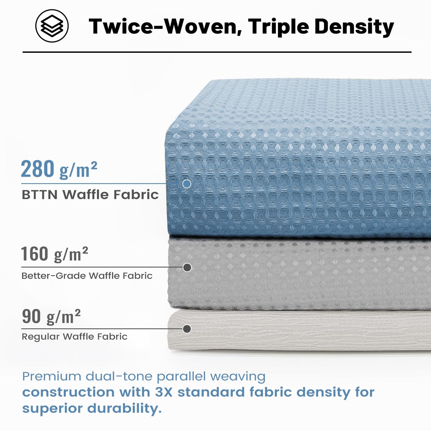 BTTN Extra Long Waffle Weighted Shower Curtain, 182x214cm, Moonlight Blue
