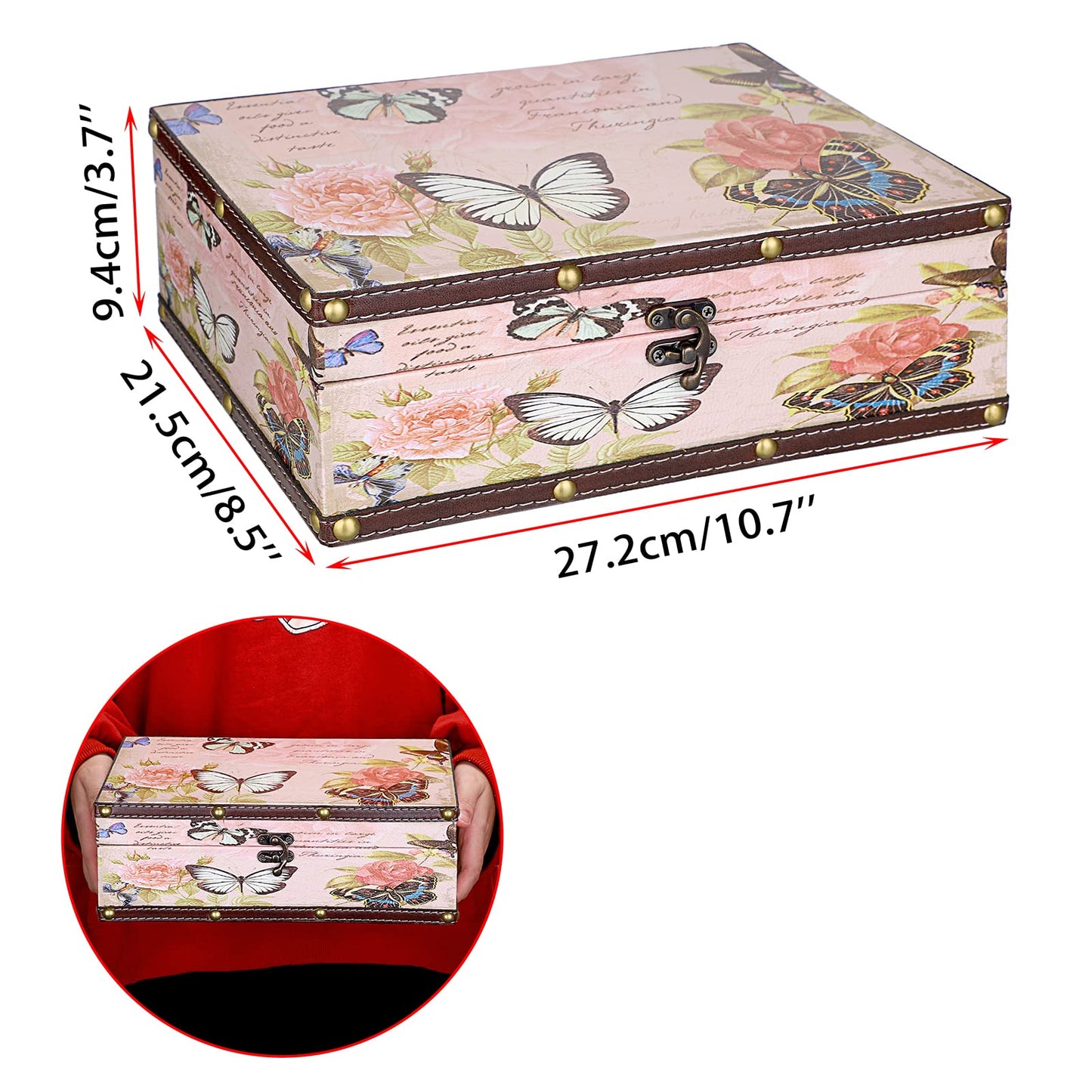 SUMNACON Vintage Treasure Storage Box with Latch 27.2*21.5*9.4cm, Butterfly