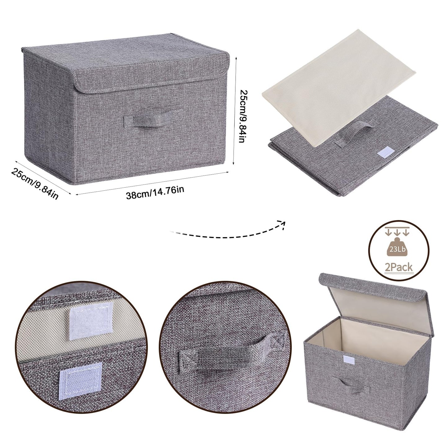 Homsorout Foldable Storage Boxes with Lids - Wardrobe Organiser Bin with Handle Fabric Basket Containers for Clothes, Book, Shelf, Office