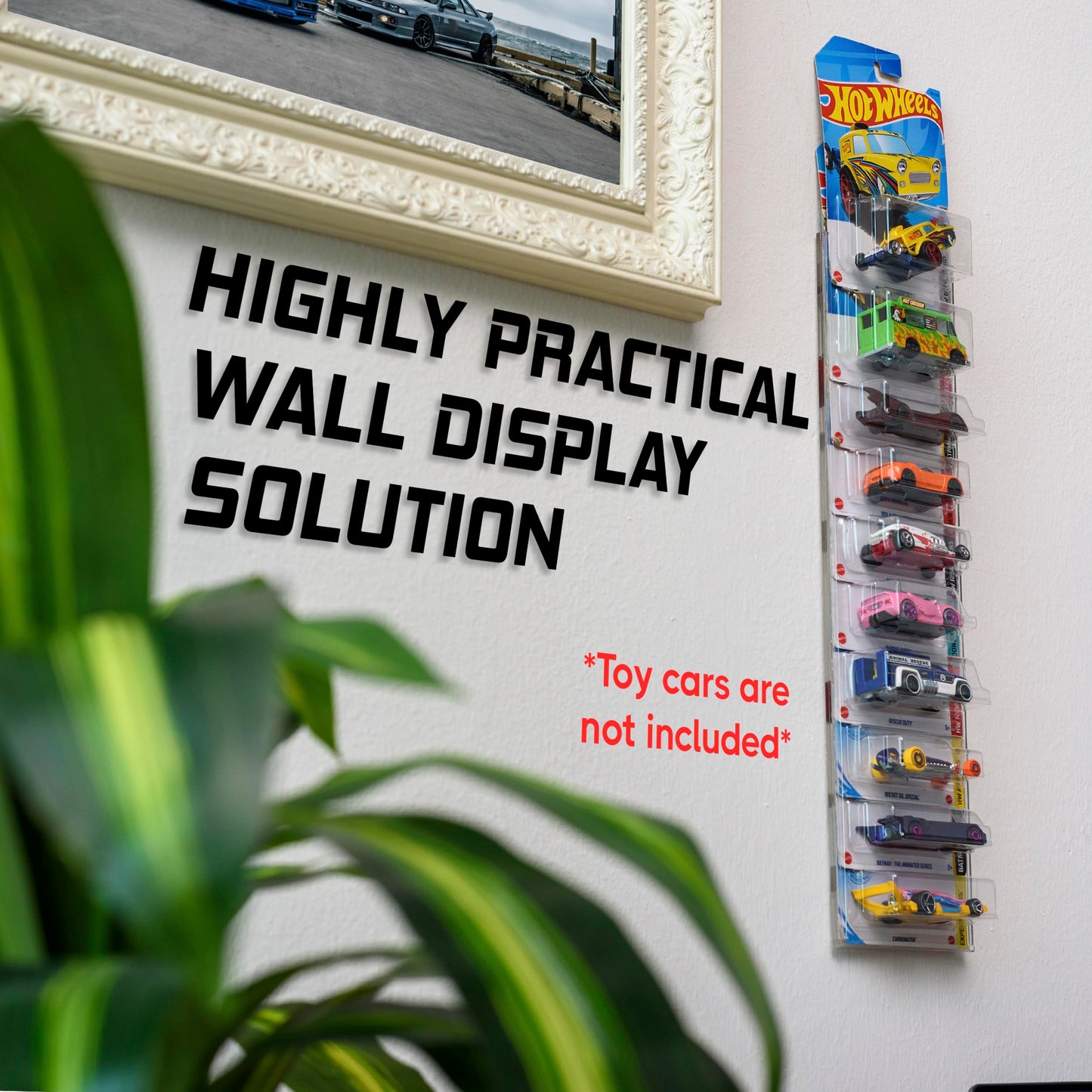 Tapeera Model Car Display Case Wall Mount - Holds Up to 50 Cars - Compatible with Hot Wheels Matchbox Packaged Cars - Diecast Blister Packed Toy Car