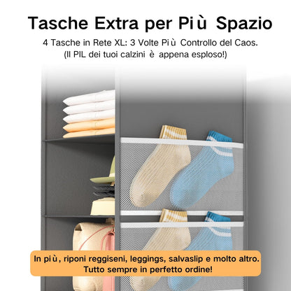 ALLTIDYUP Extra Deep Hanging Wardrobe Organizer, Space Saving Wardrobe Organizer with Mesh Pockets and 6 Shelves Storage - Ideal Camper, Cabinets