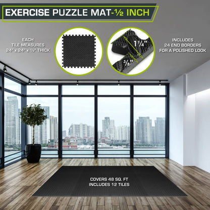 ProsourceFit Puzzle Exercise Mat ? in, EVA Interlocking Foam Floor Tiles for Home Gym, Mat for Home Workout Equipment, Floor Padding for Kids, Black,