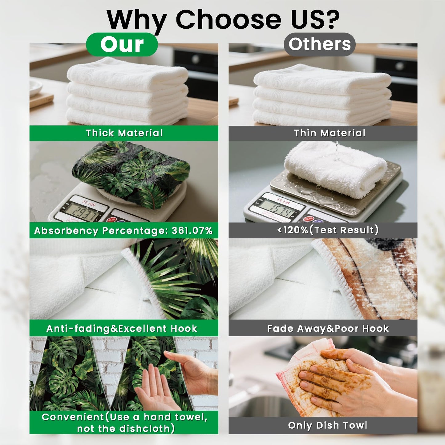 CUTHOLLOW 2 Pcs Tropical Monstera Deliciosa Hanging Kitchen Towels with Loop