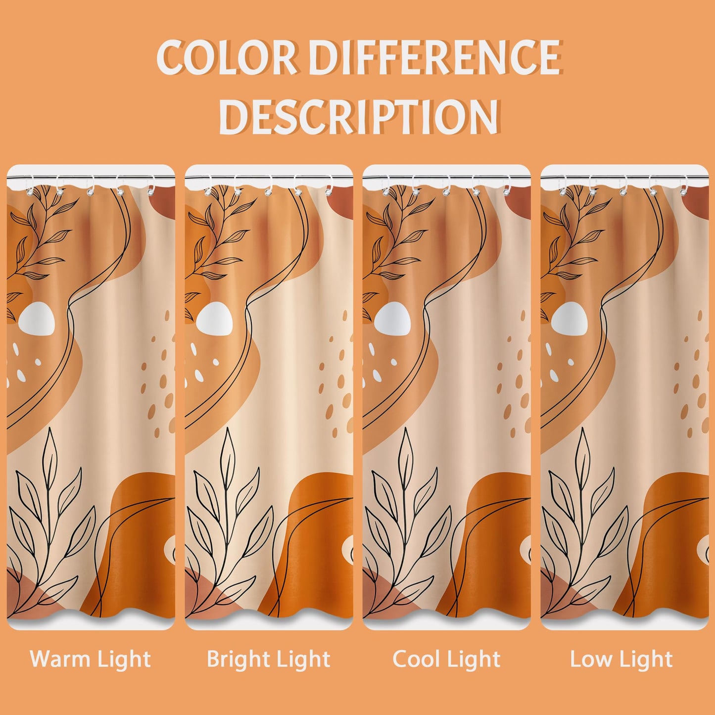 LanZanthic Burnt Orange Shower Curtains for Bathroom Orange Mid Century Modern Wet Room Shower Curtain with hooks, Mould Proof Resistant, Waterproof