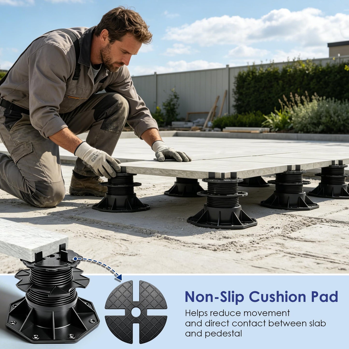 Nordswal 2 Pack Adjustable Tile & Paver Support Pedestal, Heavy Duty Paving Slab Supports with Rubber Pad, Height Adjustable 140-220mm