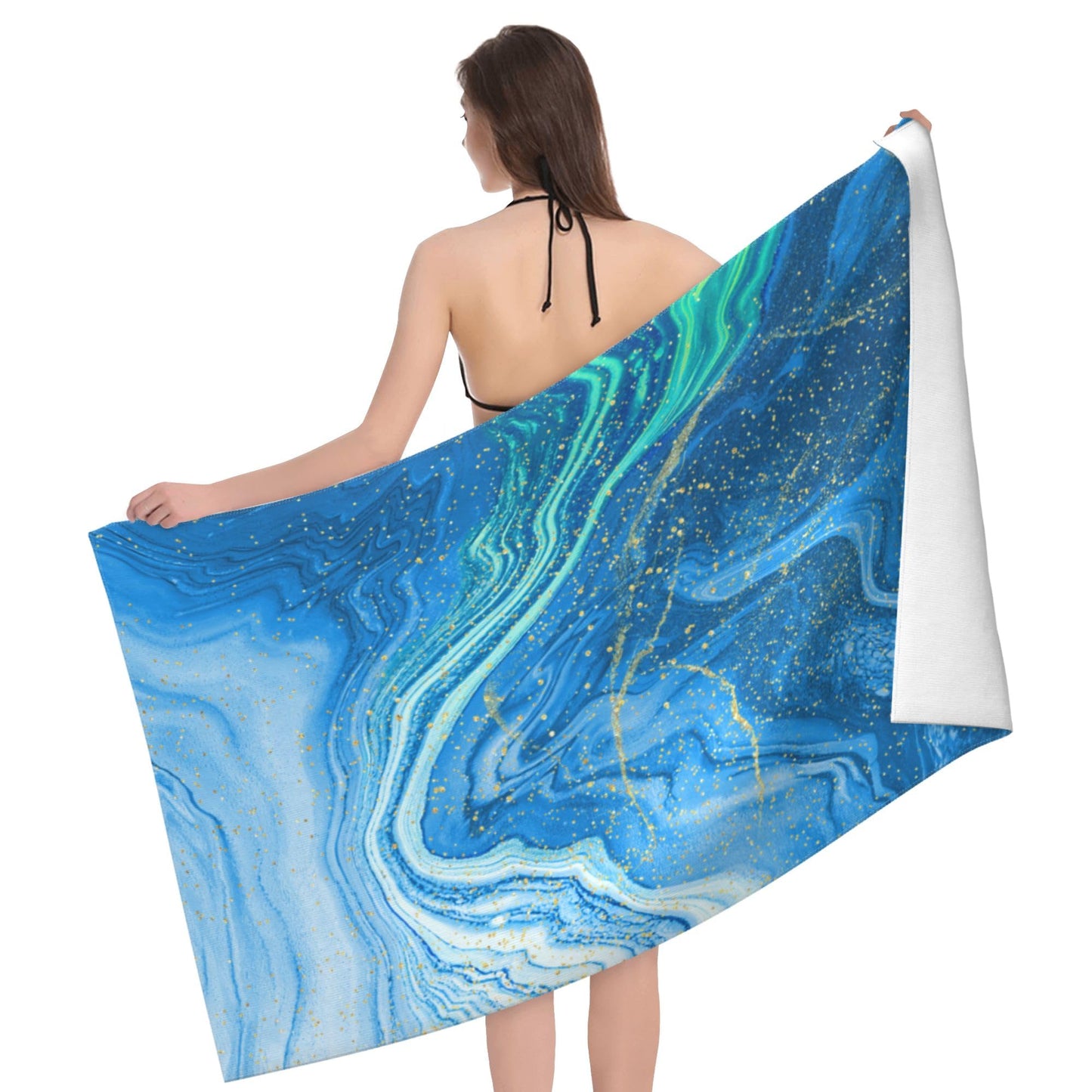 Gelasgo Blue Marble Microfibre Beach Towel - 30"x60" Large Lightweight Soft Quick-Dry Towel for Adults, Ultra Absorbent & Dual-Sided Sand Free