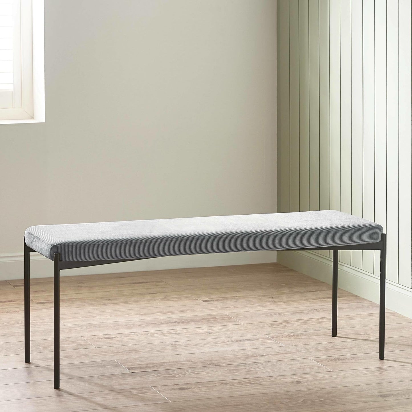 Julian Bowen Leonie Dining Bench for 2, Corduroy, Grey - H47.5 x W120cm