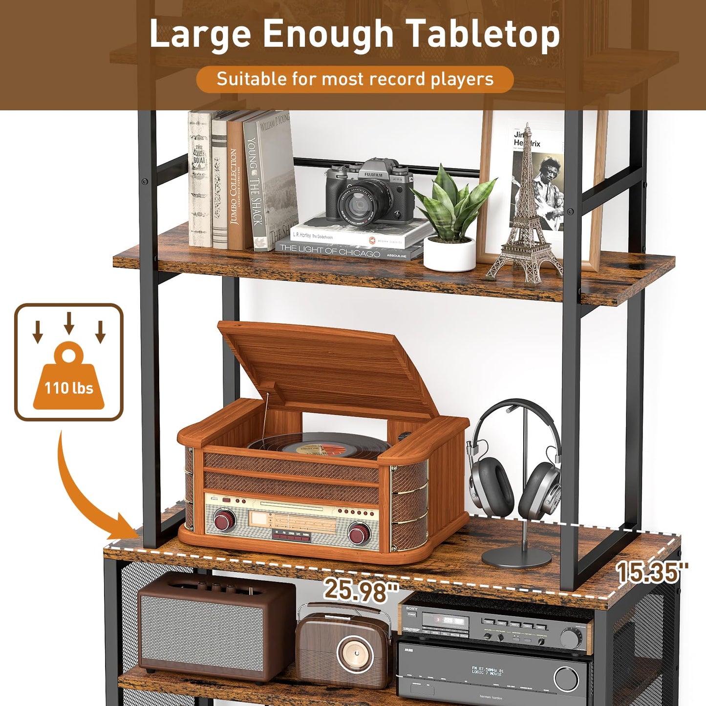 ikkle Record Player Stand with Vinyl Storage, 5 Layer Turntable Stand