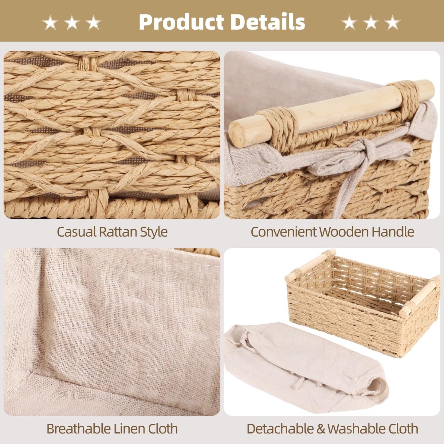 2 PCS Wicker Storage Baskets,Rectangle Wicker Basket for Organizing,Rattan Basket with Handles,Toilet Paper Storage Basket for Bathroom Living Room
