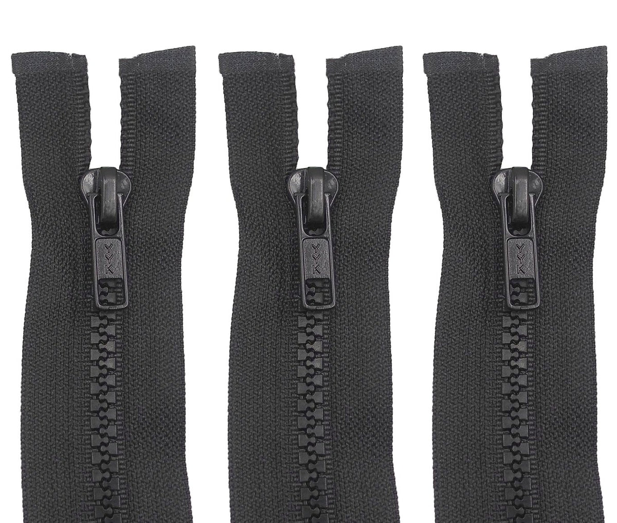 3 Pack Open End Zippers #5 - Heavy-Duty Plastic Chunky Zippers, Black, Sizes 28" 30" 32" 34" 36" 38" 40" 42" 45" - Quality Zipper for Bags, Jackets