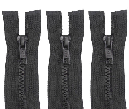 3 Pack Open End Zippers #5 - Heavy-Duty Plastic Chunky Zippers, Black, Sizes 28" 30" 32" 34" 36" 38" 40" 42" 45" - Quality Zipper for Bags, Jackets