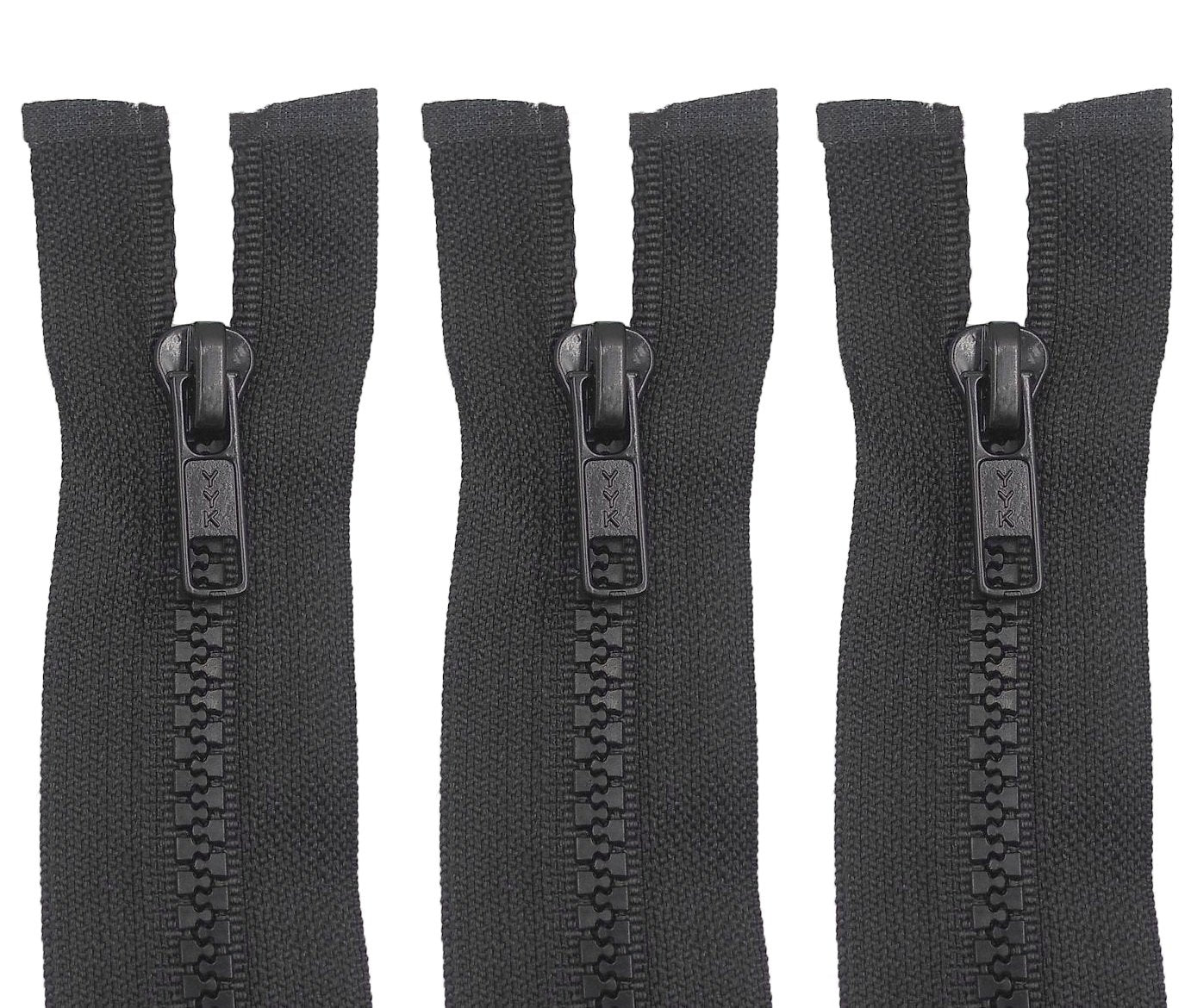 3 Pack Open End Zippers #5 - Heavy-Duty Plastic Chunky Zippers, Black, Sizes 28" 30" 32" 34" 36" 38" 40" 42" 45" - Quality Zipper for Bags, Jackets