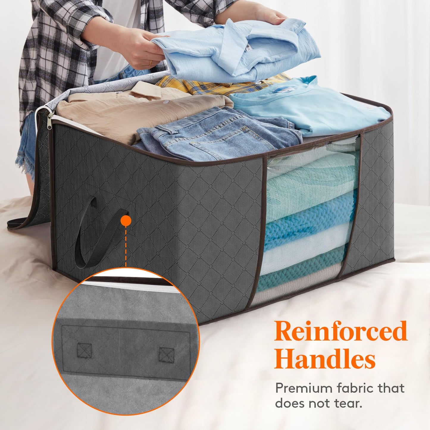 Lifewit 105L Clothes Storage Bags Large Storage Box With Lid Packing Boxes for Moving House With Reinforced Handle Thick Fabric Clear Window for