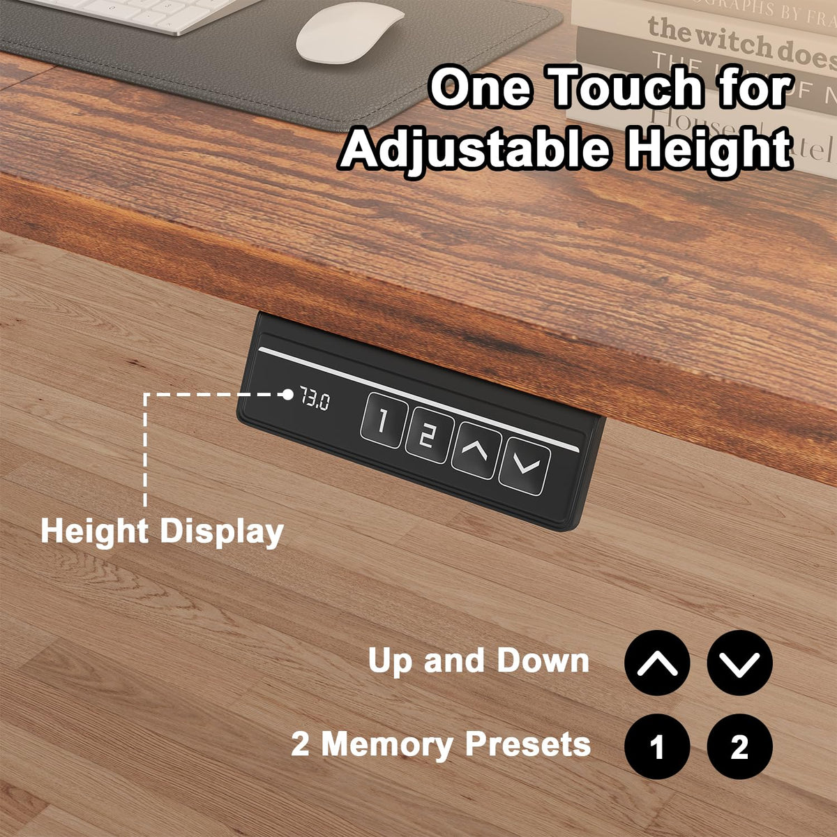 JUMMICO Electric Standing Desk with Monitor Stand, 160x70cm Height Adjustable Desk, Office Table with 2 Memory Smart Pannel,Rustic Brown