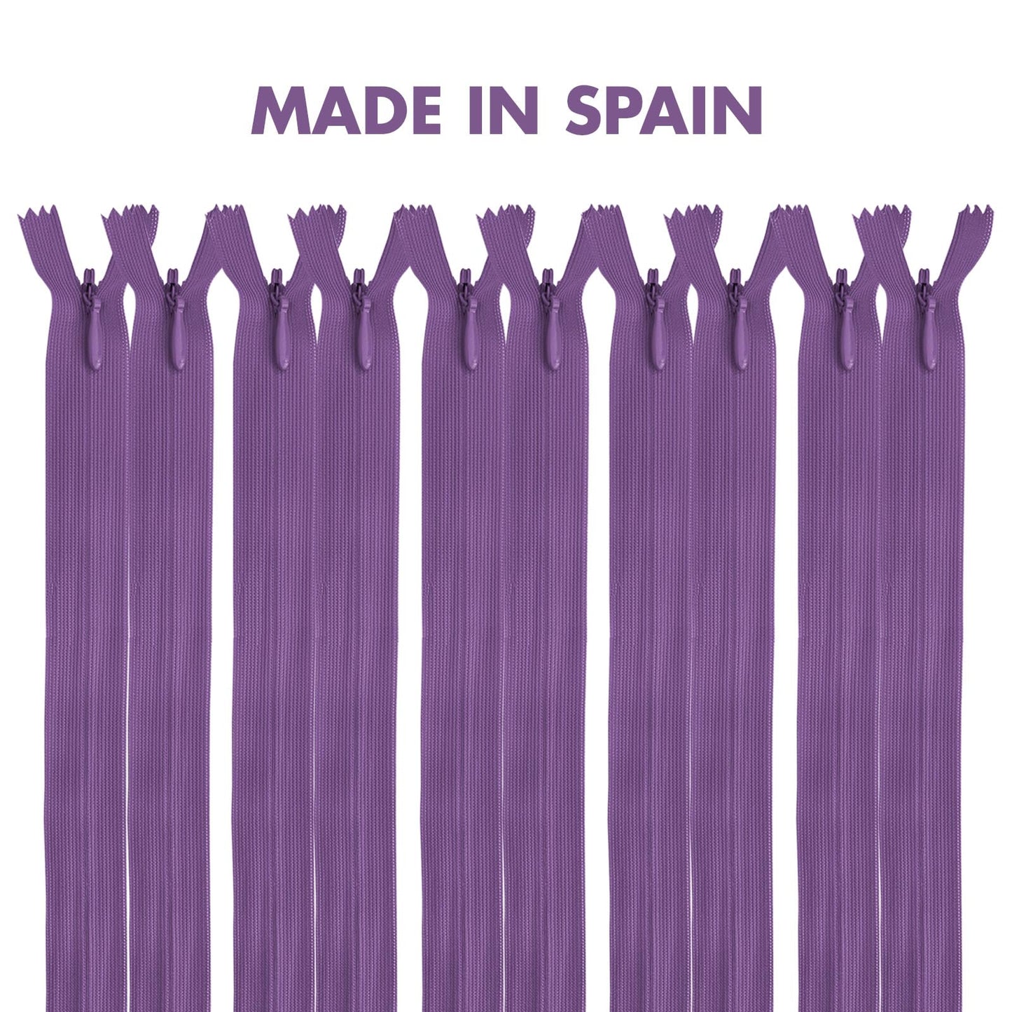 MARARDI [Pack 10] Invisible Zippers [Amethyst] Nylon [35 cm] Sewing Clothing Bags Ribbon Cotton Leather Plastic for Sewing Machine Zip with Metal