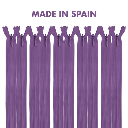 MARARDI Pack 10 Invisible Zippers Amethyst Nylon 35 cm Sewing Clothing Bags Ribbon Cotton Leather Plastic for Sewing Machine Zip with Metal