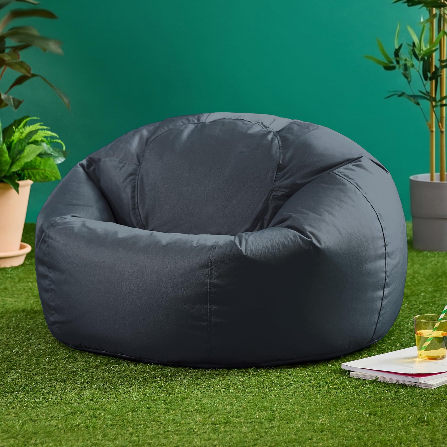 Bean Bag Bazaar Kingston Outdoor Bean Bag & Footstool with Filling, Grey