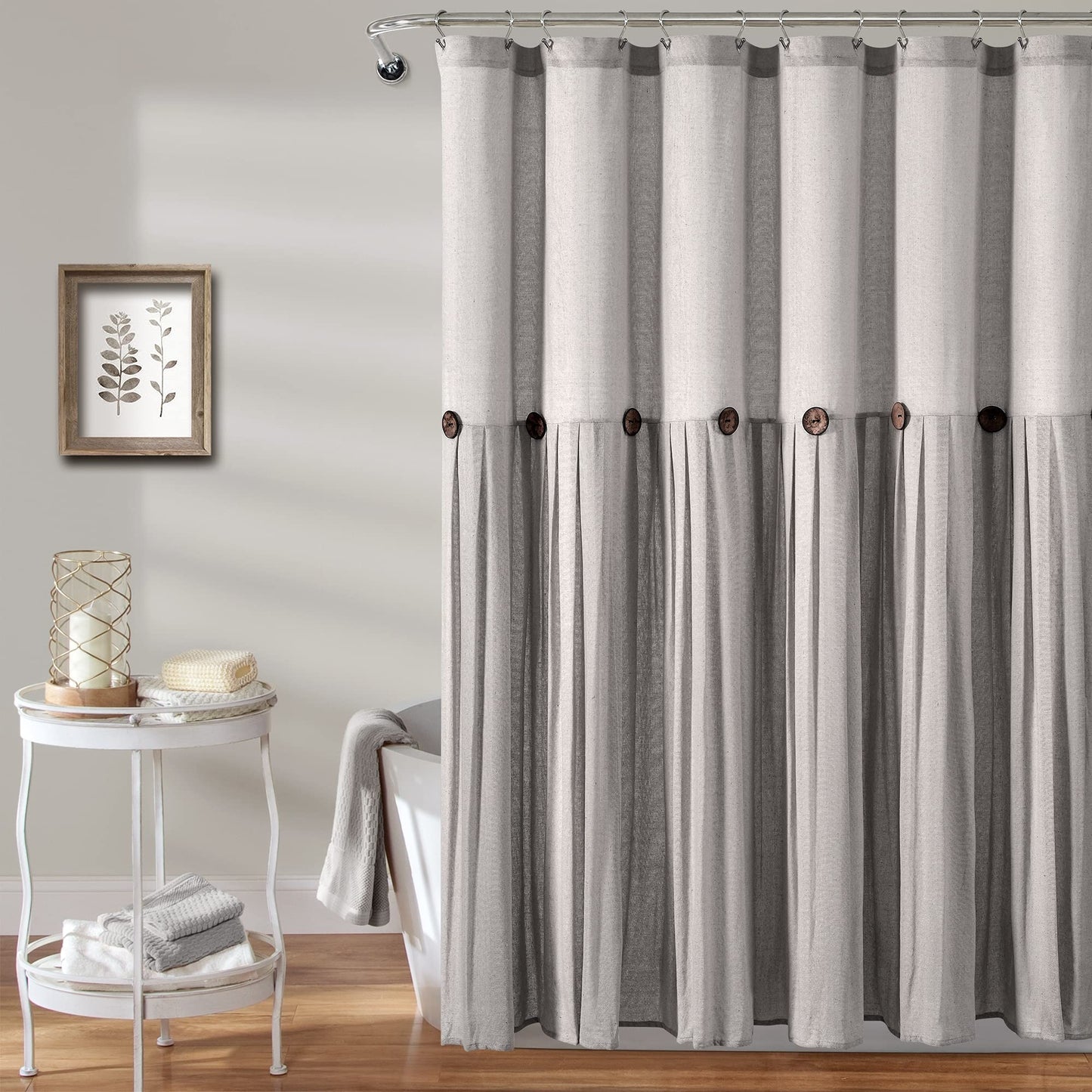 Lush Decor Linen Button Shower Curtain, 72 in x 84 in (Wide x Long)