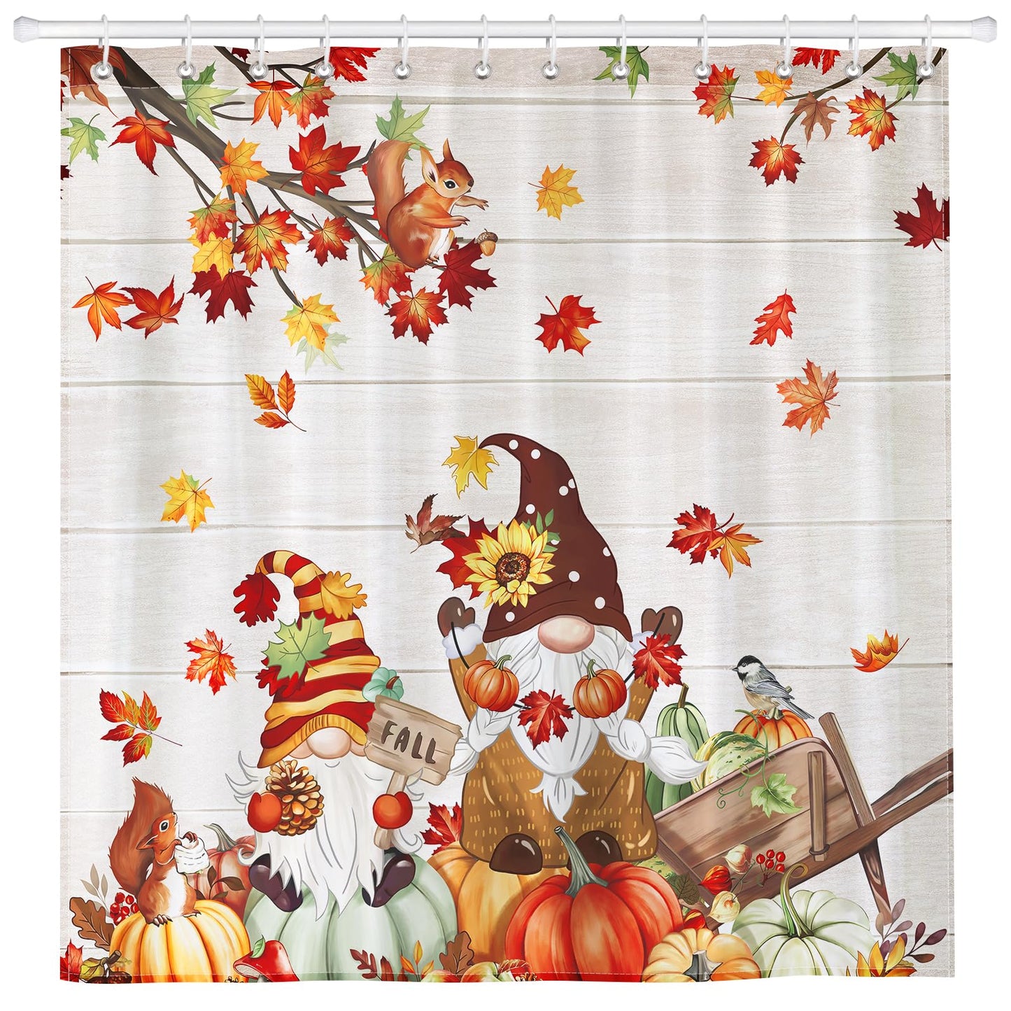 Arquiel Fall Pumpkin Gnome Shower Curtain Sets, Waterproof Polyester Fabric Shower Curtains With 12 Hooks for Bathroom Home Decoration