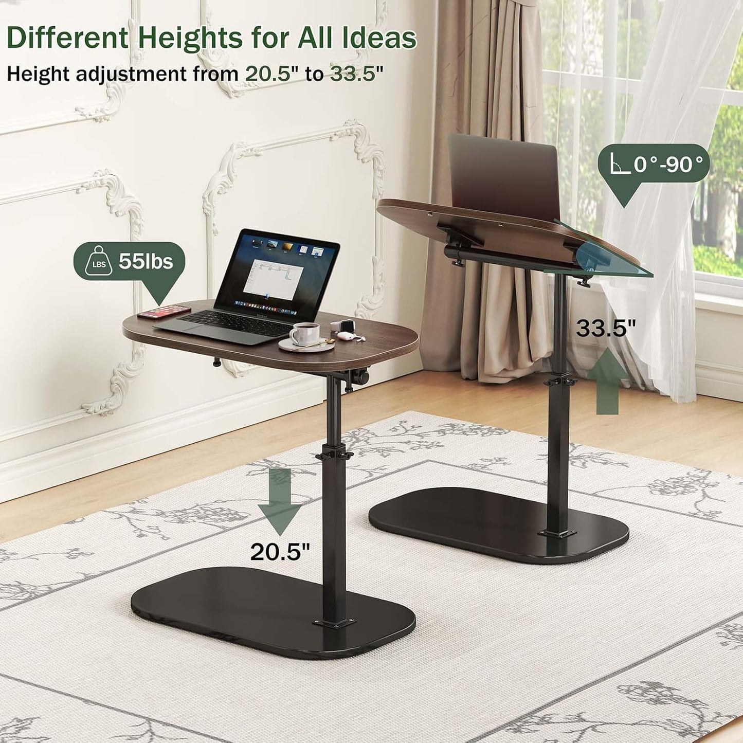 Kiss Me C Shaped Side Table 360° Swivel TV Tray Laptop Desk Black Walnut