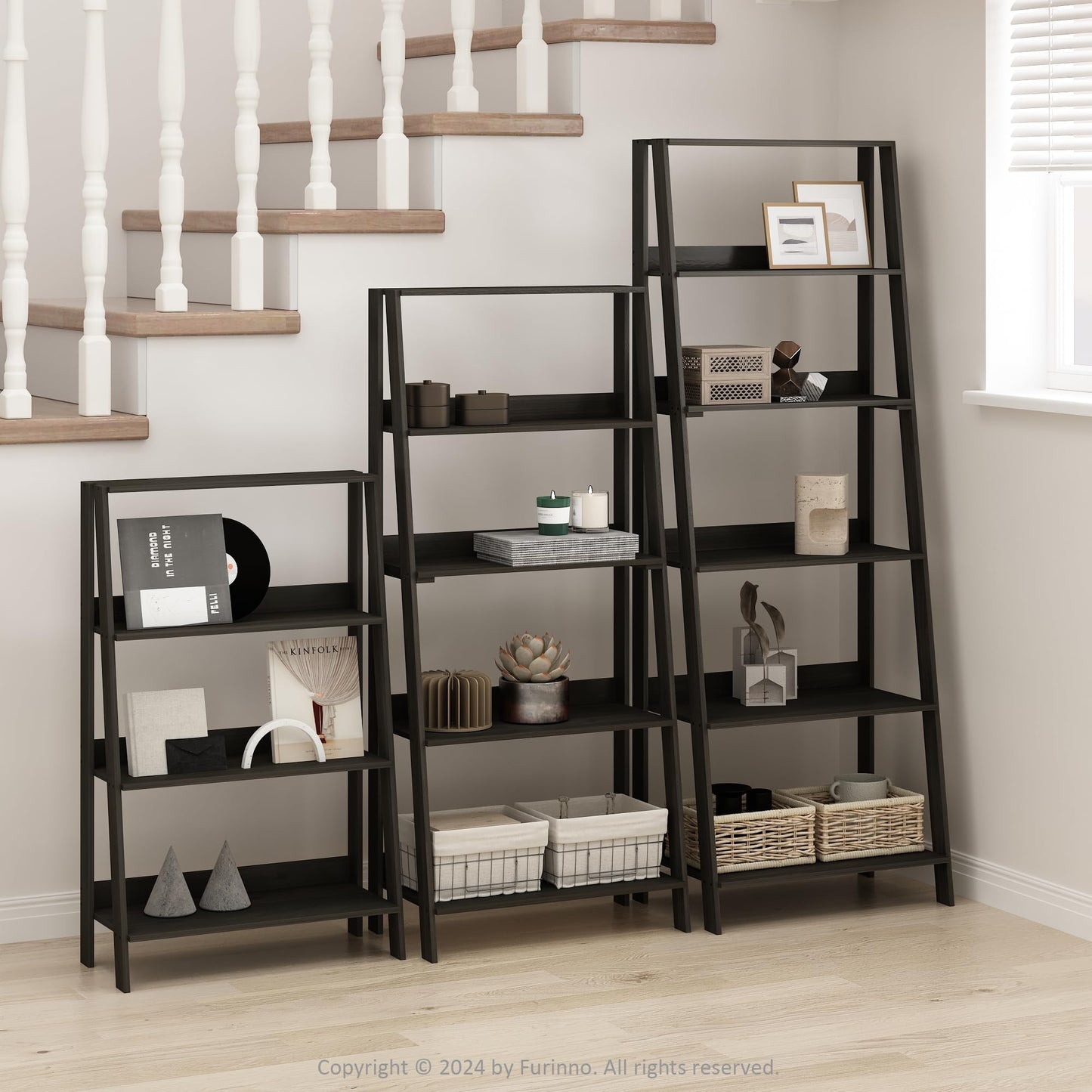 Furinno LADDER Display Shelf, 5-Tier Ladder Shelf, Ladder Bookshelf, Display Storage Shelves, 33.02 x 59.94 x 135.89 cm, for Living Room, Home Office