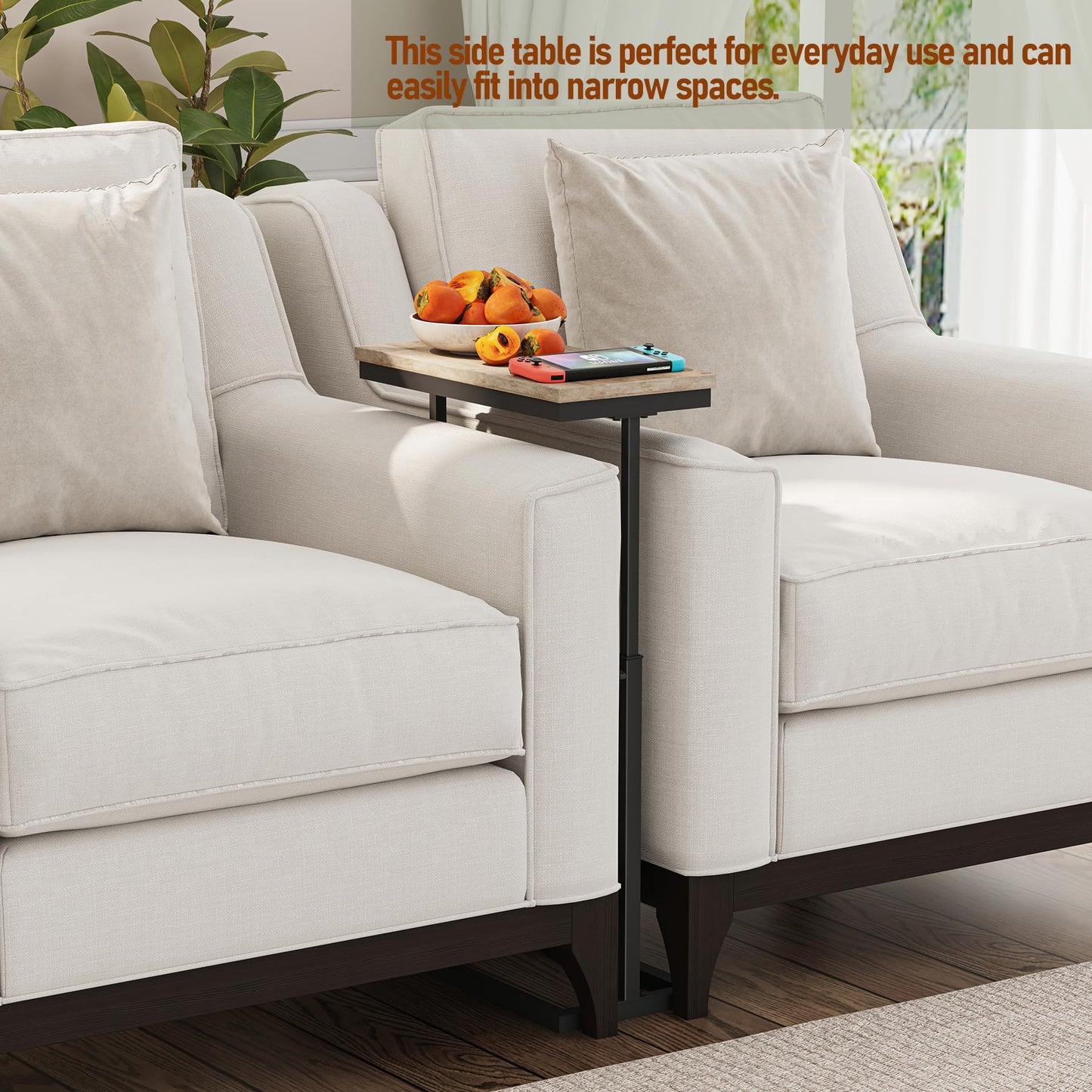 TUTOTAK End Table, Side Table, Tall Couch Table, Sofa Table, Living Room, Bed Room, Greige TB01BG083EU