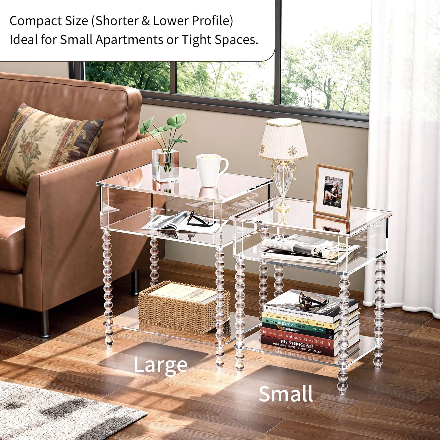 Dewrhiixe Acrylic Side Table, Clear 3-Tier End Table with Storage, Nightstand for Living Room, Bedroom, Office (Clear, 40x30x50 cm)