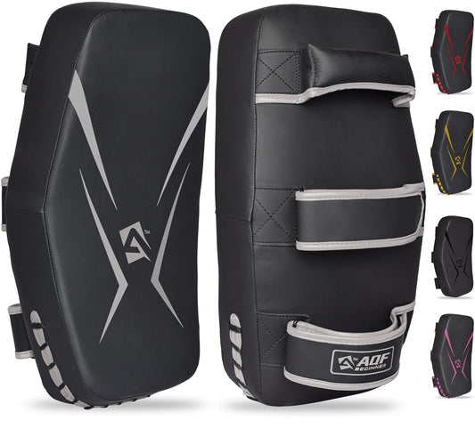 AQF Thai Pads for Kickboxing Muay Thai Pad with Solid Handle Grip, Maya Hide Leather Curved Strike Shield for Boxing MMA Martial Arts Taekwondo,