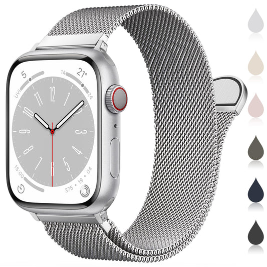 Original Milanese Loop Compatible with Apple Watch Straps 38mm 40mm 41mm 42mm 44mm 45mm 46mm 49mm Women & Men, Magnetic Clasp Adjustable Metal Bands