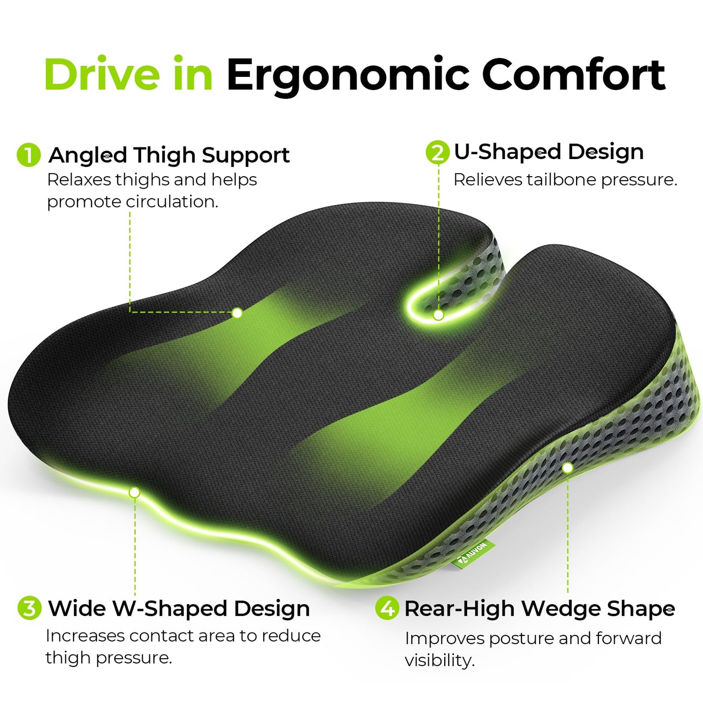 AUVON Wedge Car Seat Cushion, Improve Driving Visibility & Driving Comfort