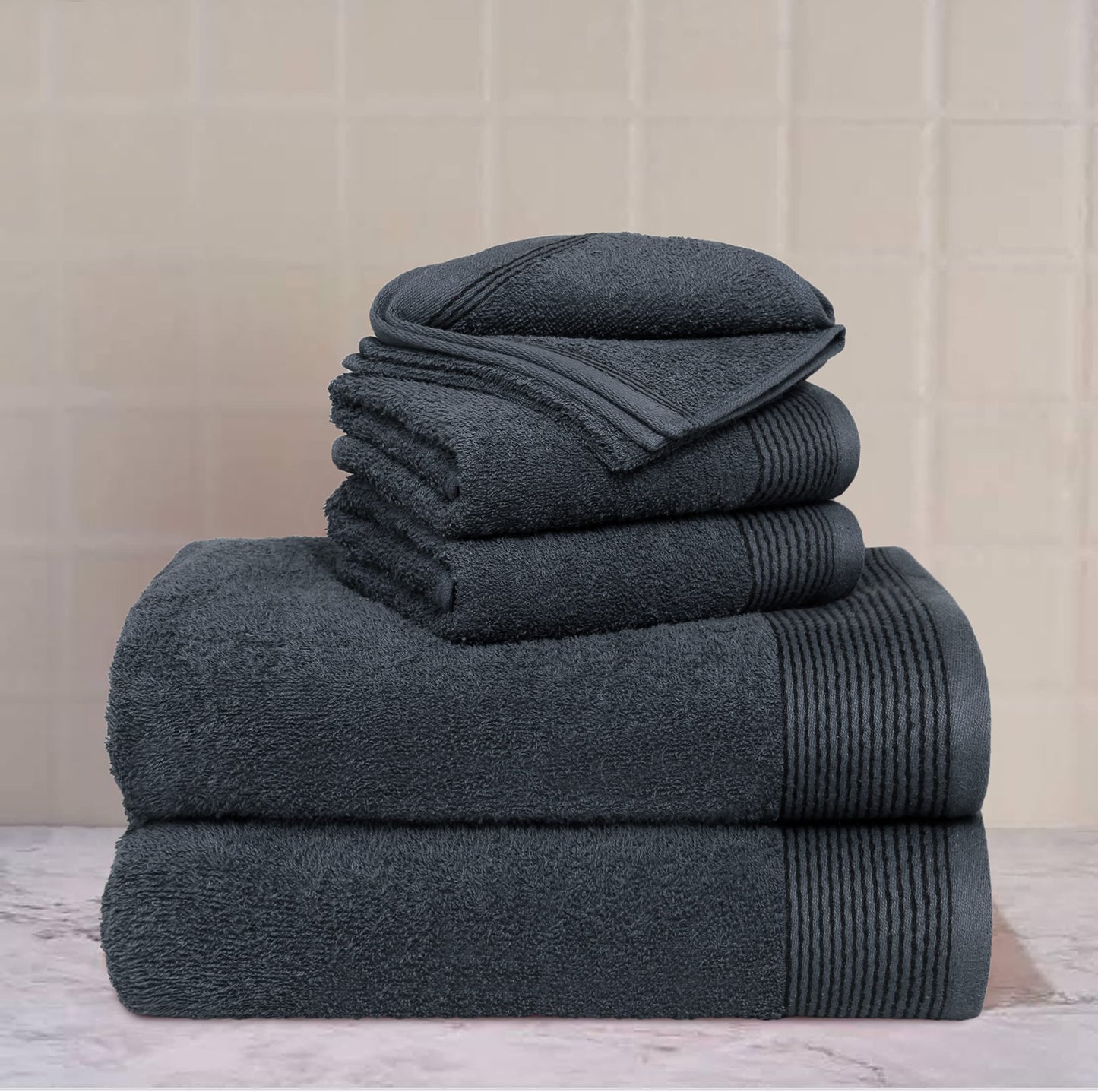 BELIZZI HOME 100% Cotton Ultra Soft 6 Pack Towel Set, Contains 2 Bath Towels 28x55 inchs, 2 Hand Towels 16x24 inchs & 2 Washcloths 12x12 inchs