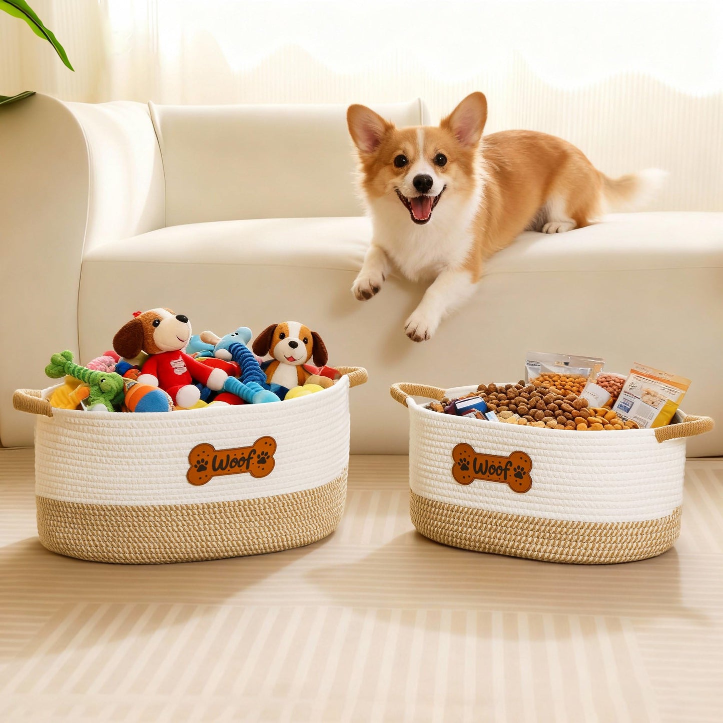Tidelit Large Dog Toy Basket Box Bin, Woven Storage Baskets for Dog Cat, Cotton Rope Toys Storage Basket for Dogs Cats Bed Toys Accessories Organizer