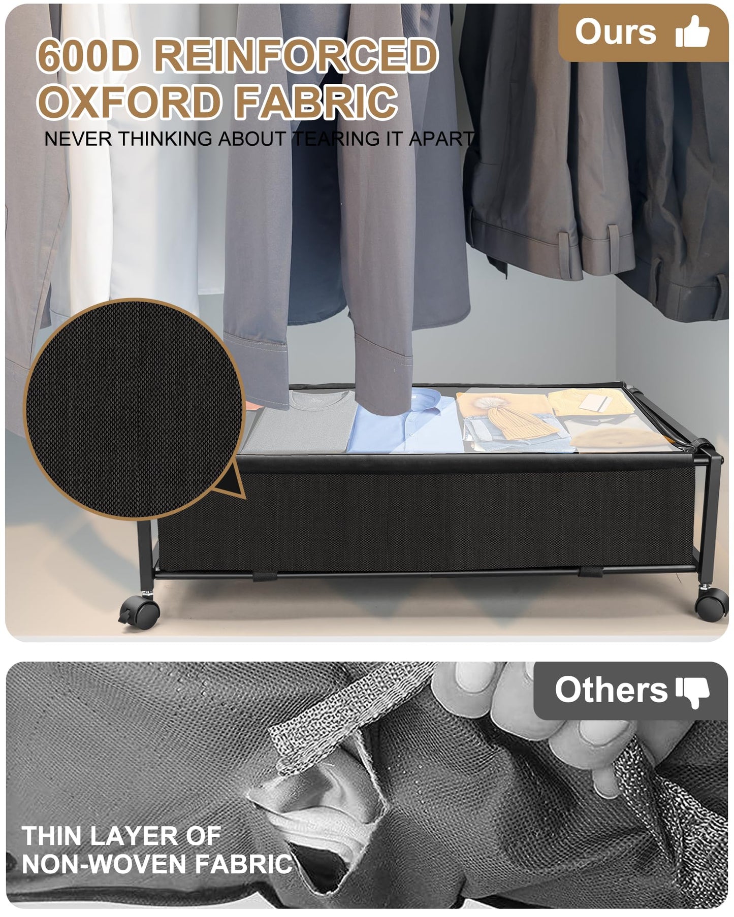 JEPEErbz Under Bed Storage with Wheels and Lid, Rolling Under Bed Drawers for Clothes, Shoes, Blankets, Toys (Black)