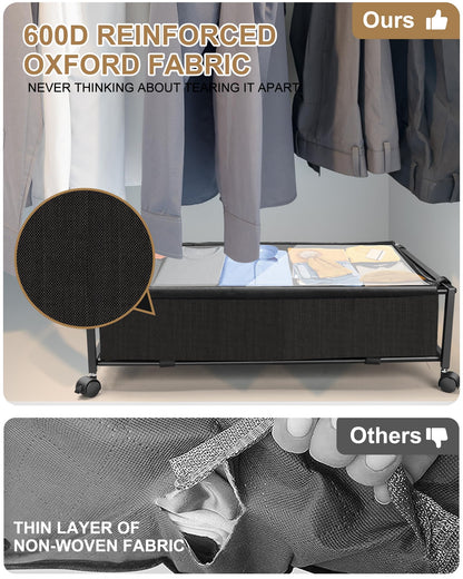 JEPEErbz Under Bed Storage with Wheels and Lid, Rolling Under Bed Drawers for Clothes, Shoes, Blankets, Toys Black