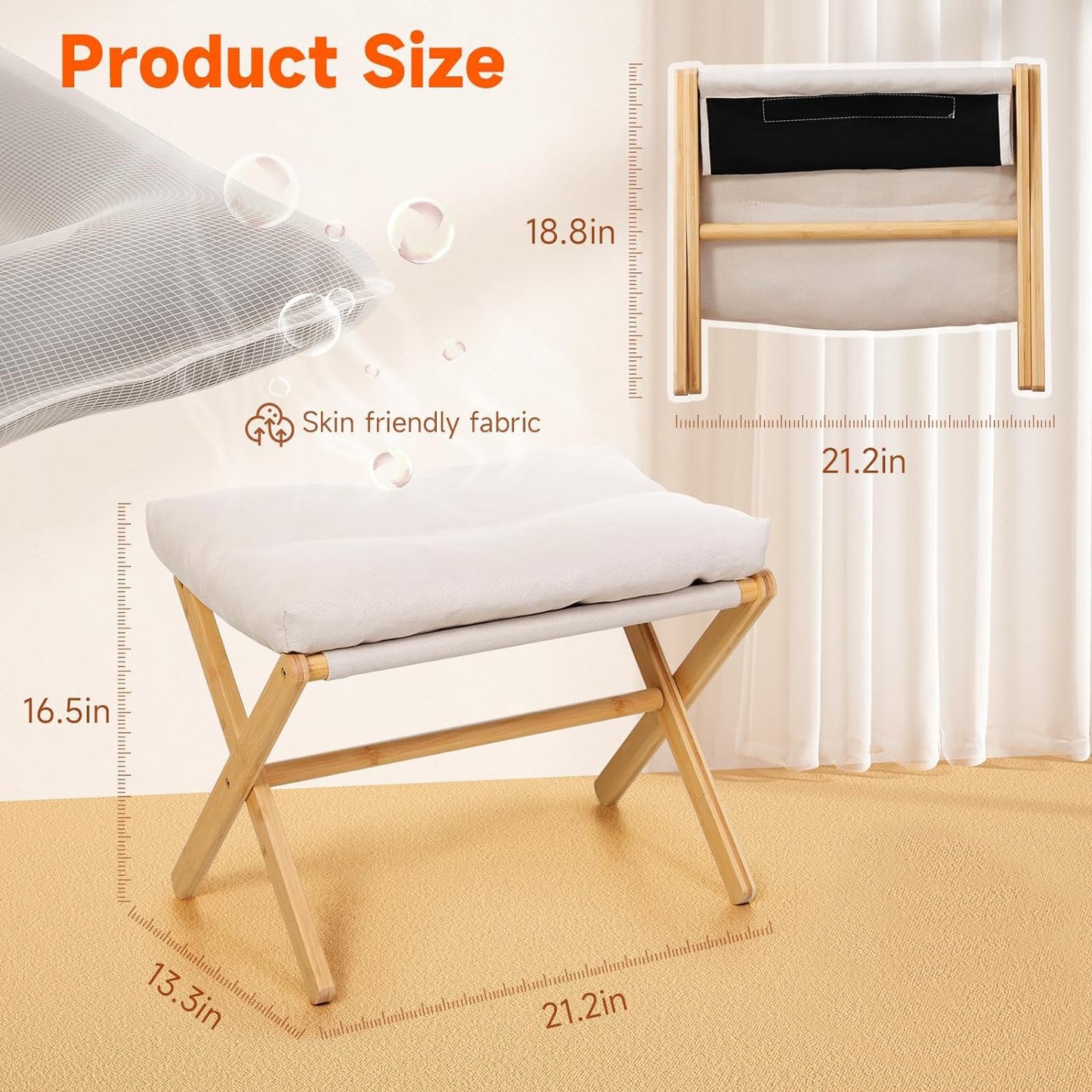 bimiti Foot Stool Bamboo Folding Foot Rest Foldable Ottoman Seat