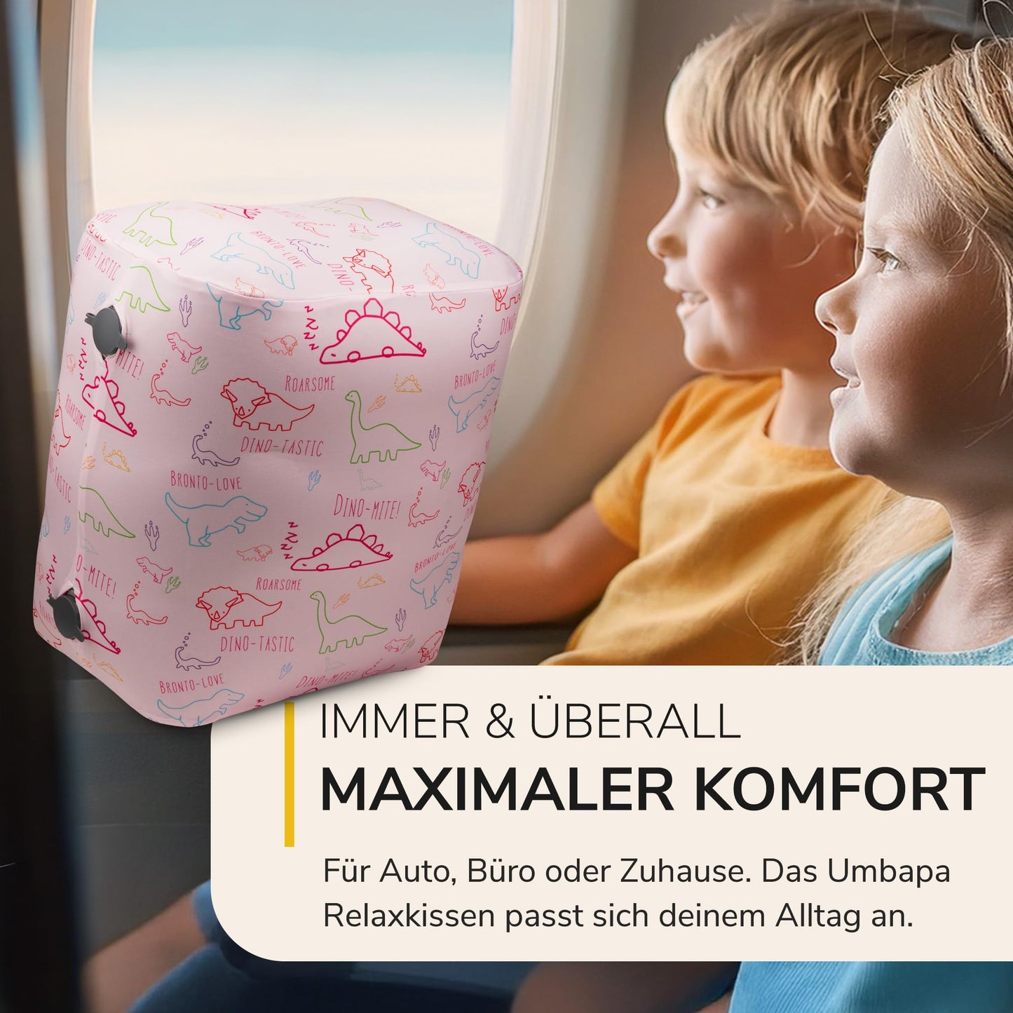 UMBAPA® Deluxe Bundle Inflatable Footrest for Kids - Inflatable Footrest + Liner + Pump | For Airplane, Car & Train Travel |