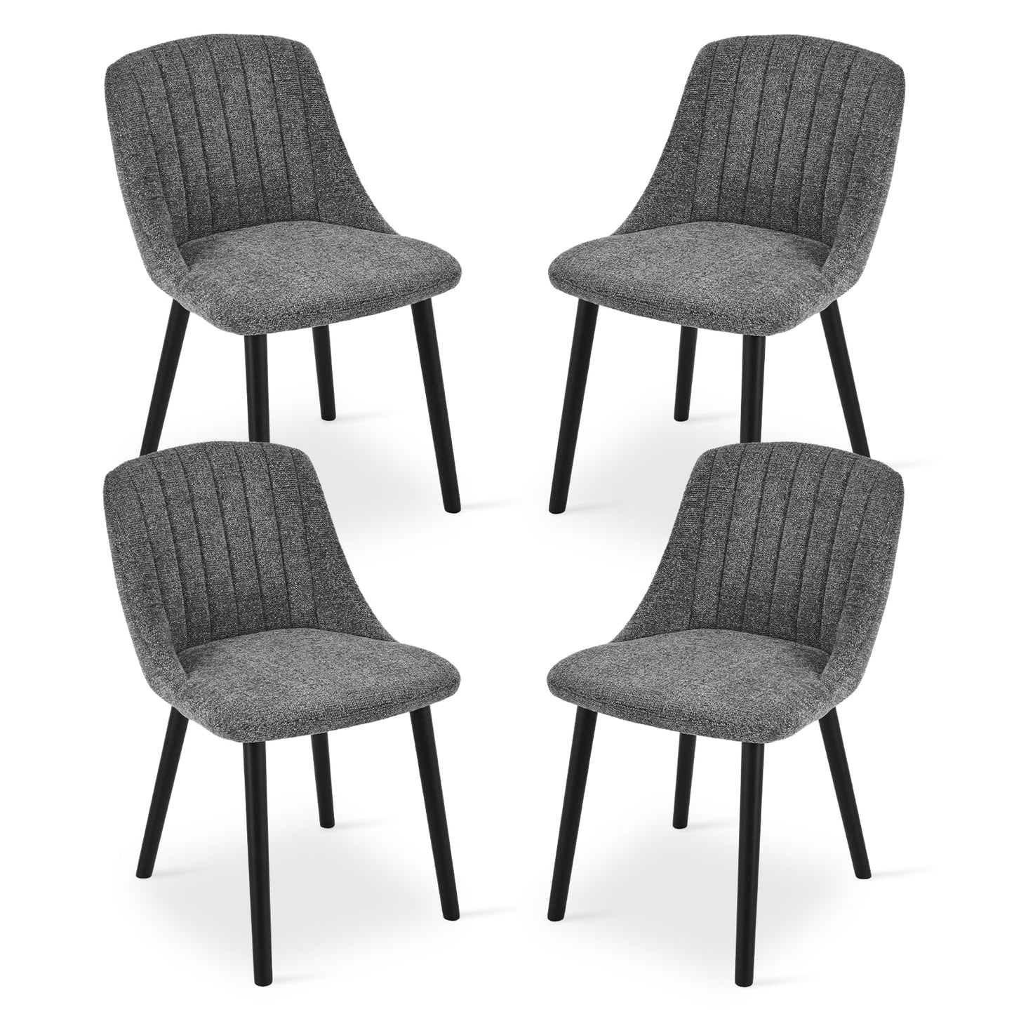 Goeurvant Dining Chairs Set of 4 Upholstered Armchairs with Wooden Legs Kitchen Chairs for Living Room, Grey-Chenille