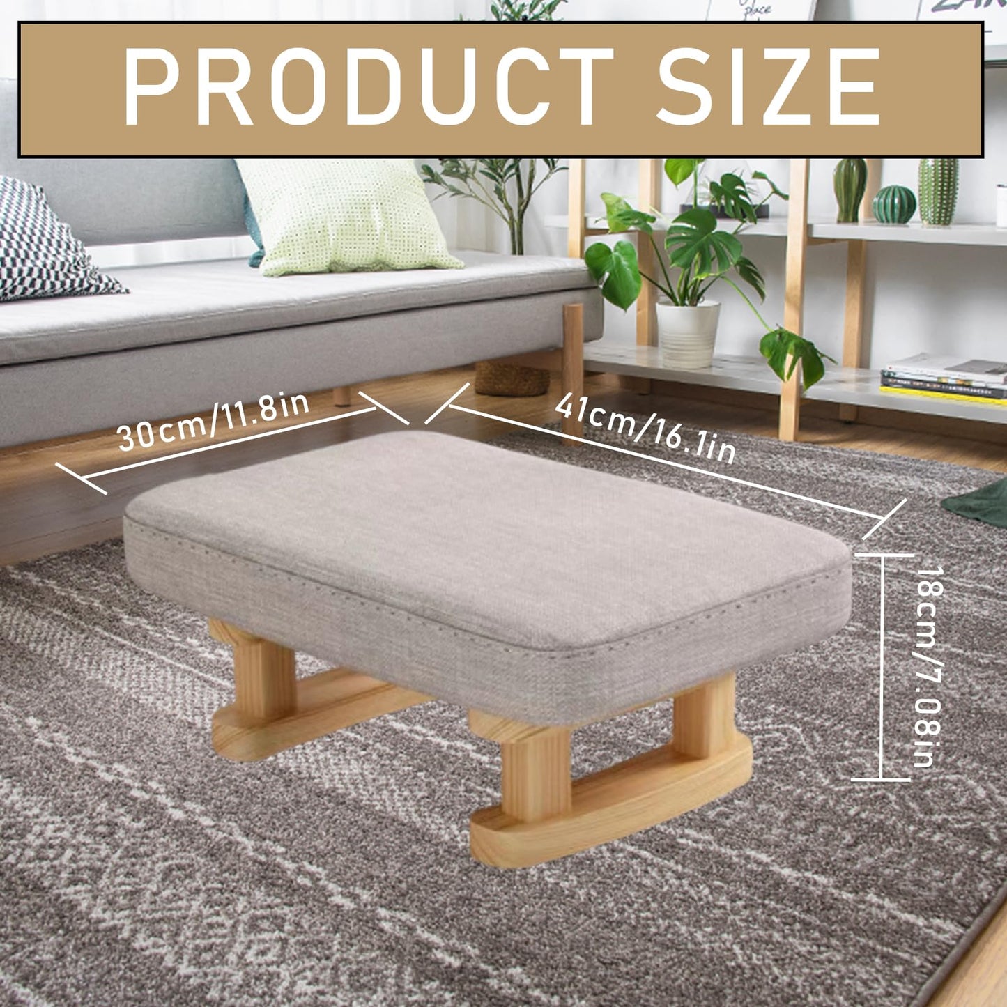 YHNDECO Foot Stool, Ottoman Footstool with Removable Cover, Linen Fabric Pouffe Footstool for Living Room,Entryway,Bedroom,Office (Shallow Gray)