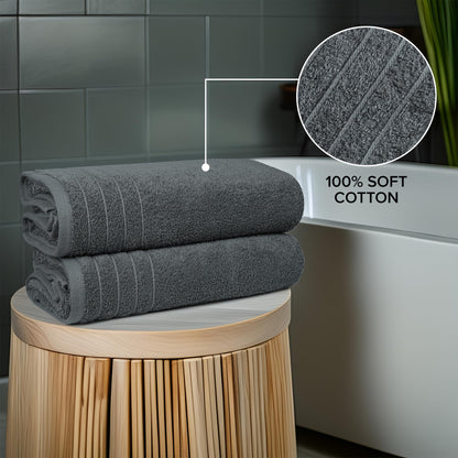 100% Cotton Extra Large Bath Towels Set of 4 76x152cm Dark Grey - 450 GSM