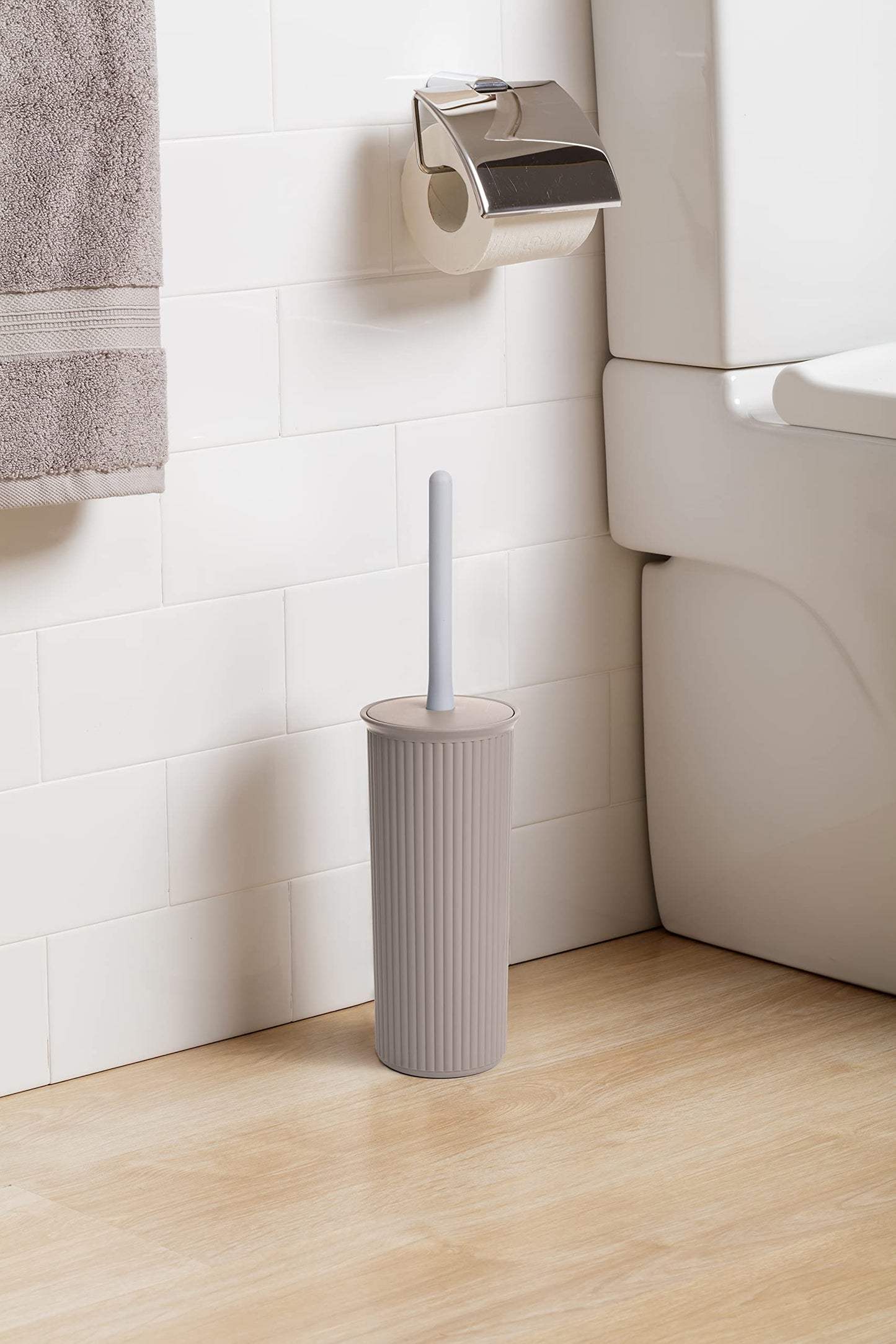 TATAY Toilet Brush | Compact and Functional Design | BPA-Free Plastic Toilet Brushes | Made in Spain | 9.5 x 9.5 x 39.5 cm - Baobab Collection - Taupe