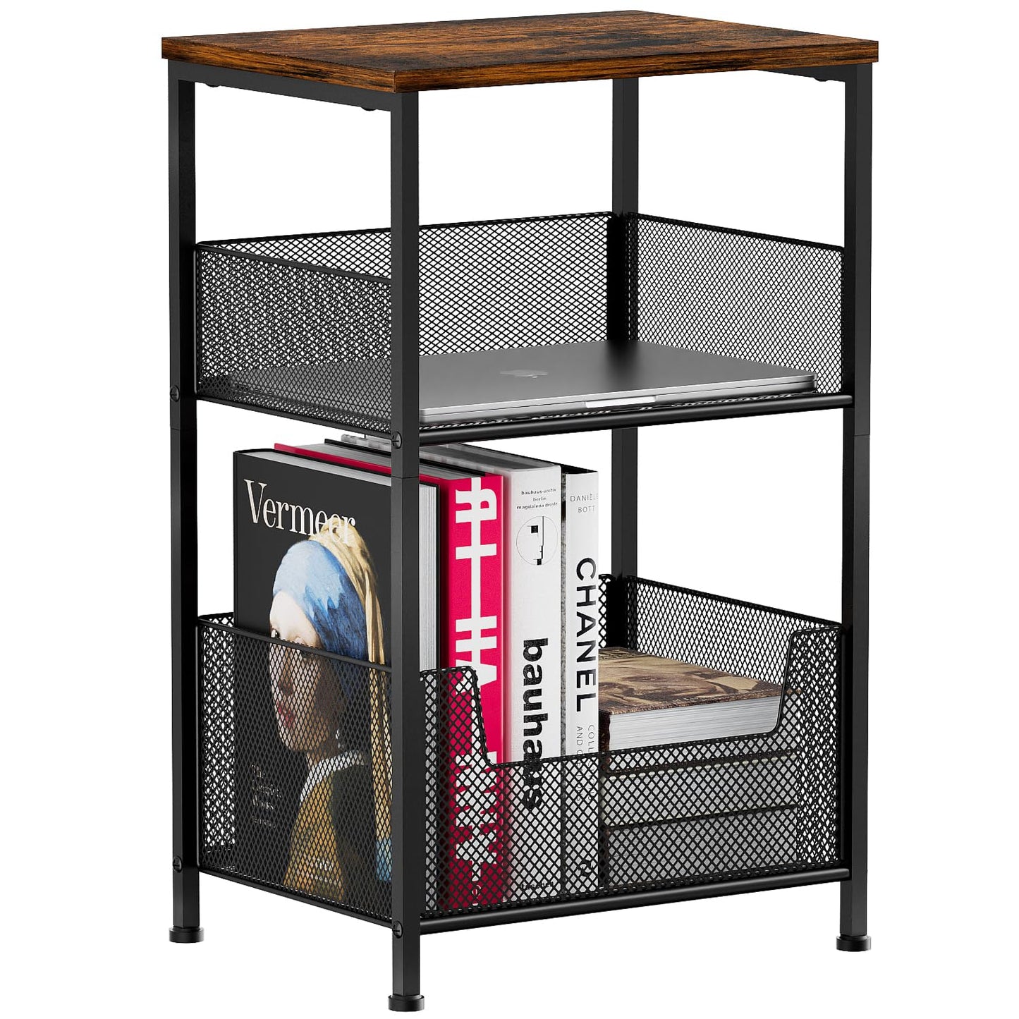 Mutool 3 Tier Side Table, 64.5cm End Table Sofa Side Table with Storage Shelf for Small Spaces